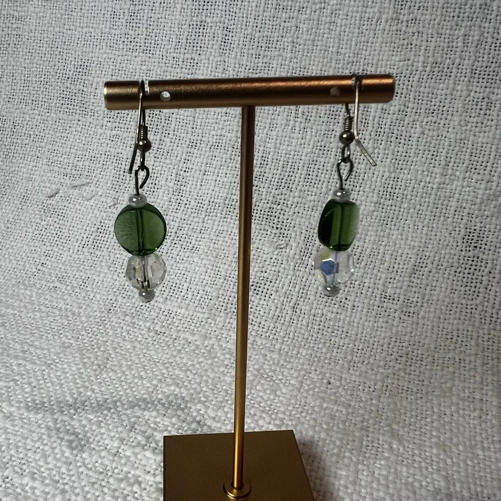 Green Clear Crystal Beaded Dangle Drop Earrings Casual Streetwear Preppy Y2K